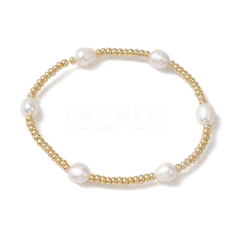 Oval Natural Cultured Freshwater Pearl Glass Seed Beaded Stretch