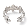 Rack Plating Brass Flower Open Cuff Rings for Women RJEW-S242-01P-A-3