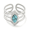 304 Stainless Steel Synthetic Turquoise Cuff Rings G-Z056-03P-03-2