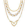Heart Alloy & Plastic Imitation Pearl 3 Layer Necklaces for Women FS-WGA62EB-01-5