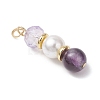 3Pcs 3 Styles Natural Amethyst and Shell Pearl & Glass Pendants PALLOY-JF04786-02-4