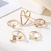 5Pcs Alloy Crystal Rhinestone & Natural Shell Finger Rings Sets FS-WG36854-01-1