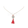 Glass Seed Braided Arrow with Tassel Pendant Necklace NJEW-MZ00010-4