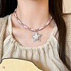 Alloy Enamel Star Pendant Pink PU Leather & Metal Chain Necklaces for Women WG963A2-01-1