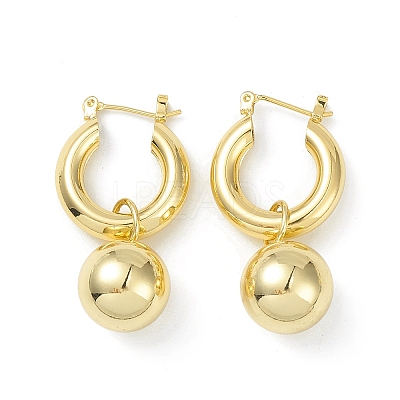 Brass Round Ball Dangle Hoop Earrings for Women EJEW-G347-04G-1