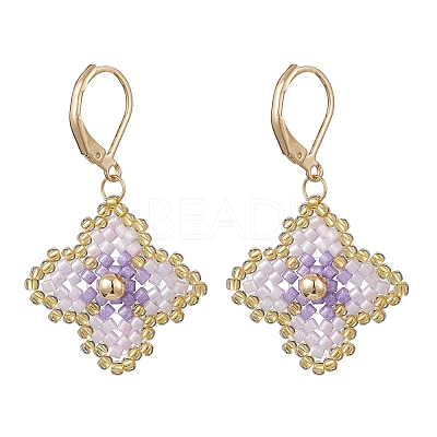 Handmade Glass Seed Beads Flower Leverback Earrings EJEW-MZ00578-02-1