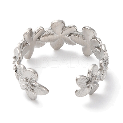 Rack Plating Brass Flower Open Cuff Rings for Women RJEW-S242-01P-A-1