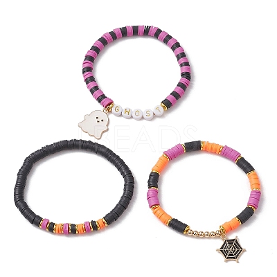 3Pcs Halloween Theme Handmade Polymer Clay Beaded Stretch Bracelets X1-BJEW-TA00466-1