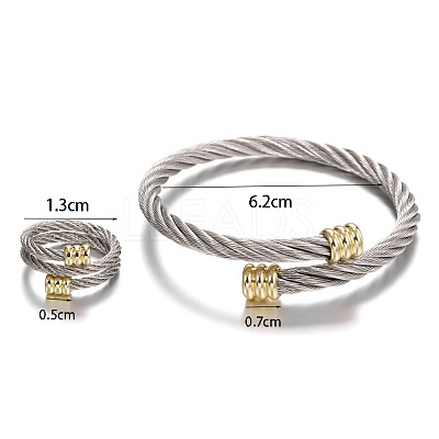 Stainless Steel Wire Twist Bangles & Cuff Rings Sets FS-WG3AC7D-01-1