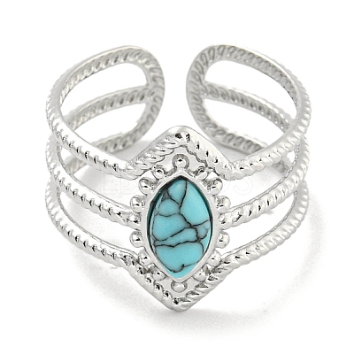 304 Stainless Steel Synthetic Turquoise Cuff Rings G-Z056-03P-03-1
