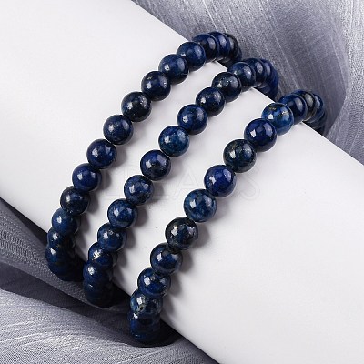 Natural Lapis Lazuli Beaded Stretch Bracelets X-BJEW-F202-04-1
