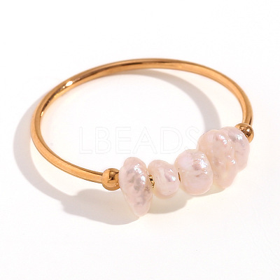 Nuggets Stainless Steel & Natural Freshwater Pearl Beads Finger Rings WG1BE4A-04-1