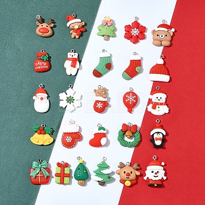 26Pcs 26 Styles Christmas Theme Opaque Resin Pendants RESI-FS0001-74-1