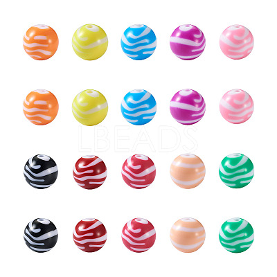 80Pcs 10 Colors Opaque Striped Acrylic Beads SACR-BT0001-02-1