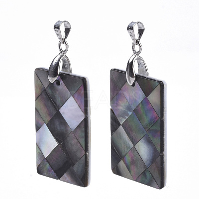 Single-Sided Natural Black Lip Shell and White Shell Pendants SSHEL-N034-32B-1