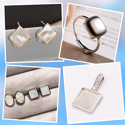 15Pcs 925 Sterling Silver Square Cabochon Settings STER-PH0003-99-1