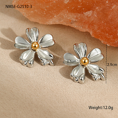 304 Stainless Steel Two Tone Stud Earrings FS-WG8A1D7-03-1