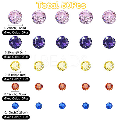 50Pcs 5 Colors Cubic Zirconia Cabochons ZIRC-YW0001-20B-1