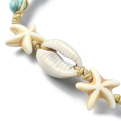 Natural Shell & Synthetic Turquoise Braided Bead Bracelet BJEW-TA00416-01-1