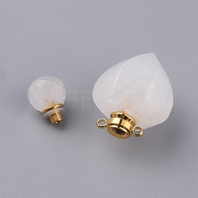 Faceted Natural Quartz Crystal Openable Perfume Bottle Pendants G-P435-A-04G-1