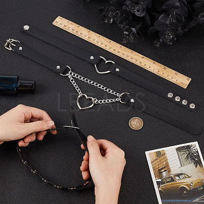 3Pcs 3 Styles Punk-style Imitation Leather Chocker Necklaces NJEW-CL0001-25-1