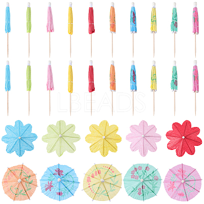 2 Bags 2 Styles Umbrella Bamboo & PET Plastic Toothpick Decorations AJEW-CP0007-29-1