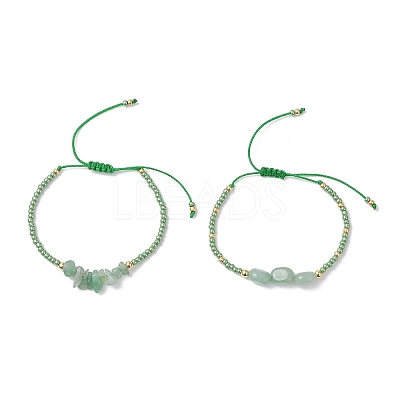 2Pcs Natural Green Aventurine & Glass Seed Beads Braided Bead Bracelets for Women BJEW-MZ00247-05-1