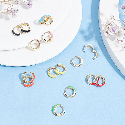 8 Pairs 8 Colors Real 18K Gold Plated Enamel Hoop Earrings with Clear Cubic Zirconia EJEW-AN0001-97-1