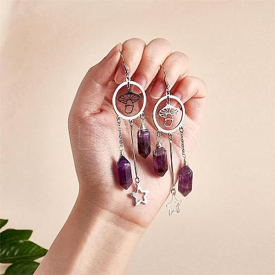 Natural Amethyst Bullet Chandelier Earrings EJEW-SW00017-01-1