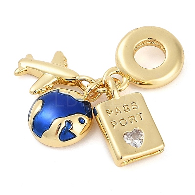 Rack Plating Brass Clear Cubic Zirconia European Dangle Charms KK-P287-18D-G-1