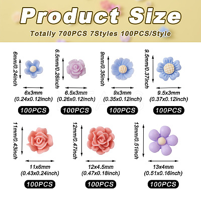 700Pcs 7 Styles Opaque Resin Cabochons CRES-CD0001-07-1
