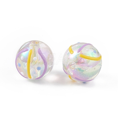 UV Plating Rainbow Iridescent Acrylic Enamel Beads OACR-I003-15A-1