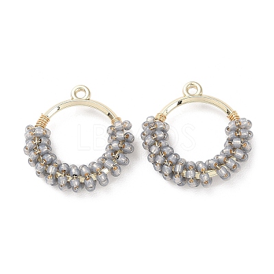 Brass Ring with Seed Beaded Pendants GLAA-K060-06G-04-1