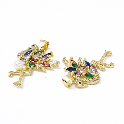Rack Plating Brass Micro Pave Colorful Cubic Zirconia Charms ZIRC-C041-15G-1