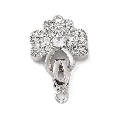 Rack Plating Brass Micro Pave Cubic Zirconia Fold Over Clasps ZIRC-P117-02B-P-1