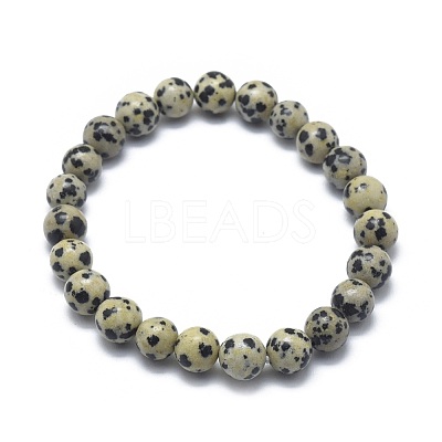 Natural Dalmatian Jasper Bead Stretch Bracelets BJEW-K212-B-014-1