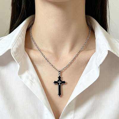 Alloy Acrylic Religion Cross Pendant Necklaces WG5E0A0-01-1