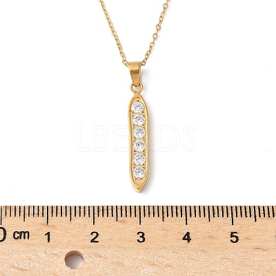 304 Stainless Steel Micro Pave Clear Cubic Zirconia Pea Pendant Necklaces for Women NJEW-U045-02G-1