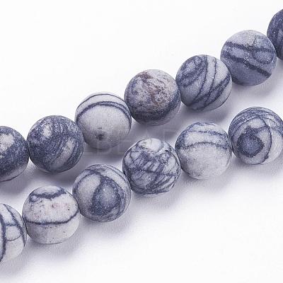 Natural Black Silk Stone/Netstone Beads Strands G-F520-57-8mm-1