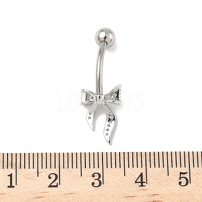 Brass Pave Clear Cubic Zirconia Curved Barbell Bowknot Belly Rings LS-AJEW-L099-01B-P-1