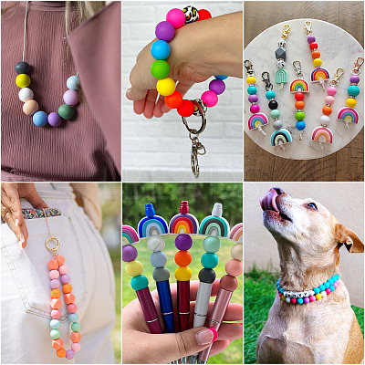 40Pcs 4 Colors Round Silicone Focal Beads SIL-TAD0001-02D-1
