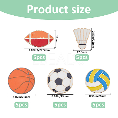 25Pcs 5 Styles Sport Enamel Broochs JEWB-FH0002-70-1