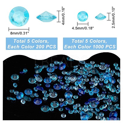 6000Pcs 10 Styles Pointed Back Acrylic Rhinestone Cabochons TACR-GA0001-07C-1