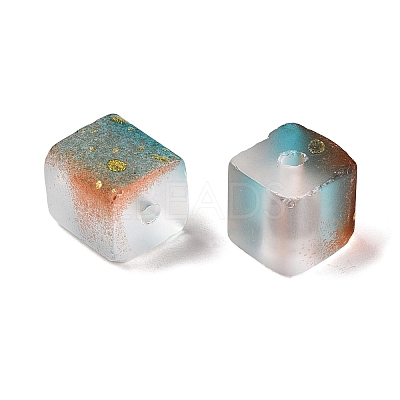 Frosted Glass Beads with Golden Glitter Powder DGLA-NH001-8mm-01F-1