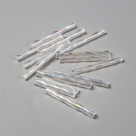 Transparent Colours Rainbow Glass Twist Bugle Beads GLAA-WH0039-11C-1