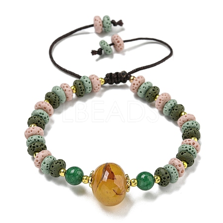 Dyed Natural Lava Rock Rondelle Braided Bead Bracelets BJEW-Z026-01B-1