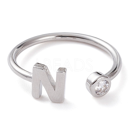 Brass Micro Pave Clear Cubic Zirconia Cuff Rings RJEW-Z005-N-P-1