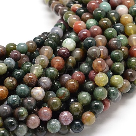 Natural Indian Agate Round Bead Strands X-G-P075-40-6mm-1