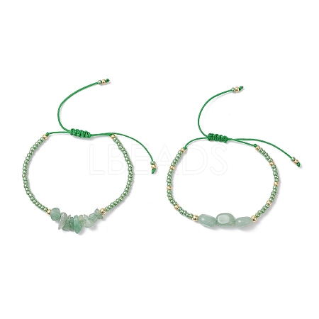 2Pcs Natural Green Aventurine & Glass Seed Beads Braided Bead Bracelets for Women BJEW-MZ00247-05-1