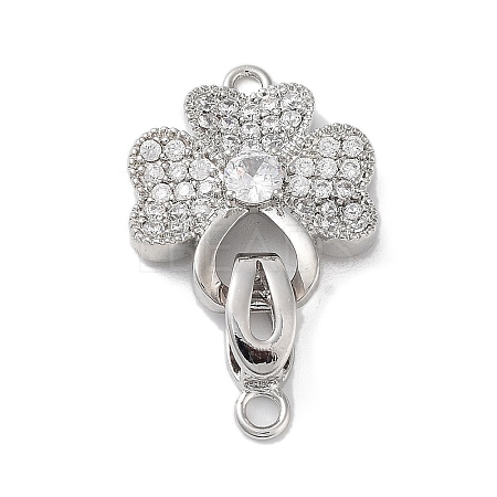 Rack Plating Brass Micro Pave Cubic Zirconia Fold Over Clasps ZIRC-P117-02B-P-1